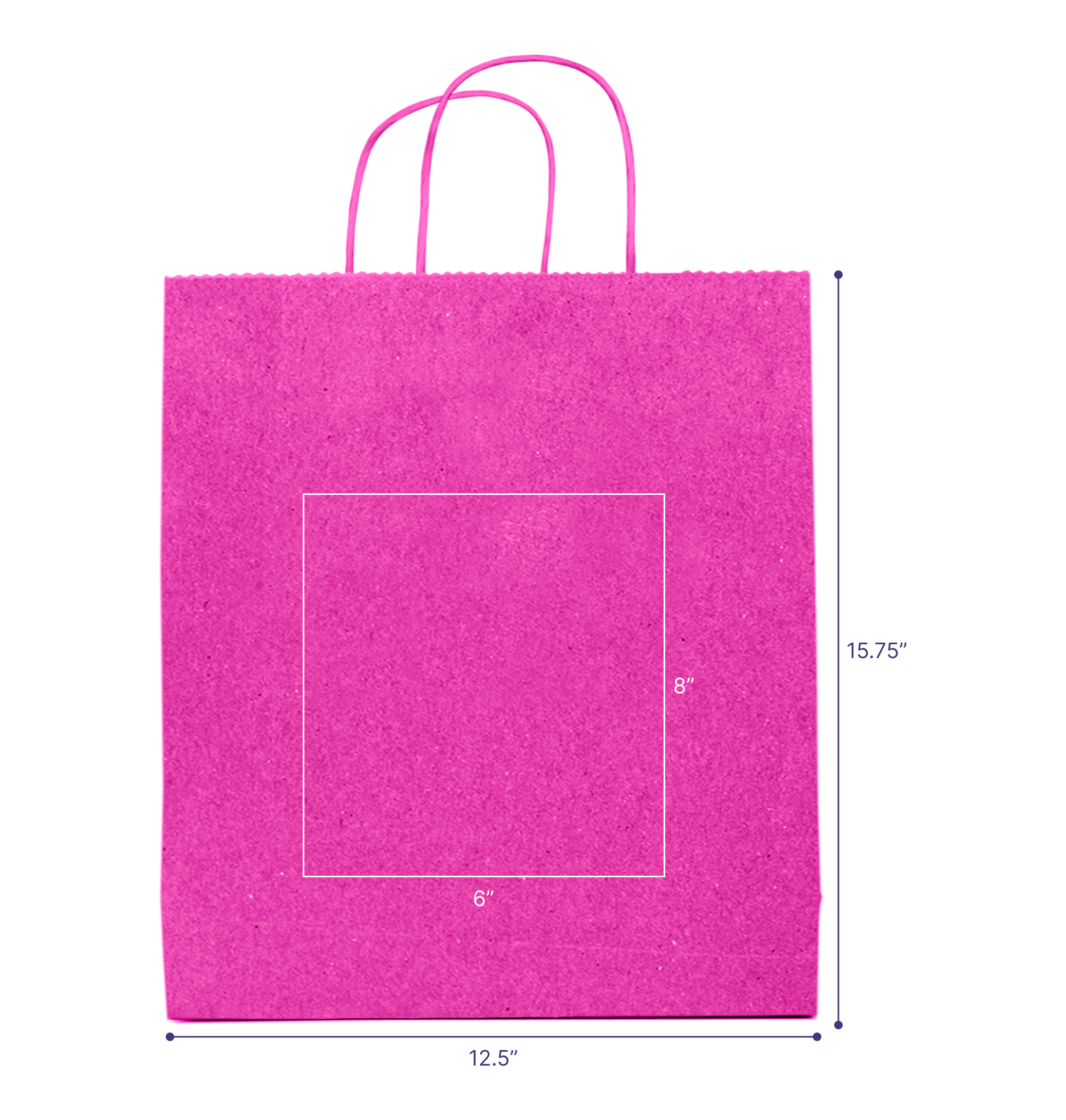 Tinted Color On Hot Pink Kraft Twisted Paper Shopper 12.5 X 4.75 X 15.75 IN