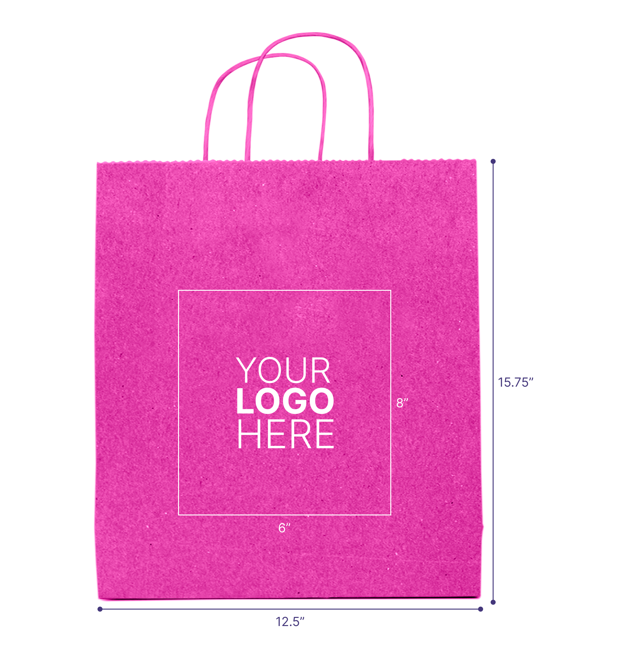 Tinted Color On Hot Pink Kraft Twisted Paper Shopper 12.5 X 4.75 X 15.75 IN