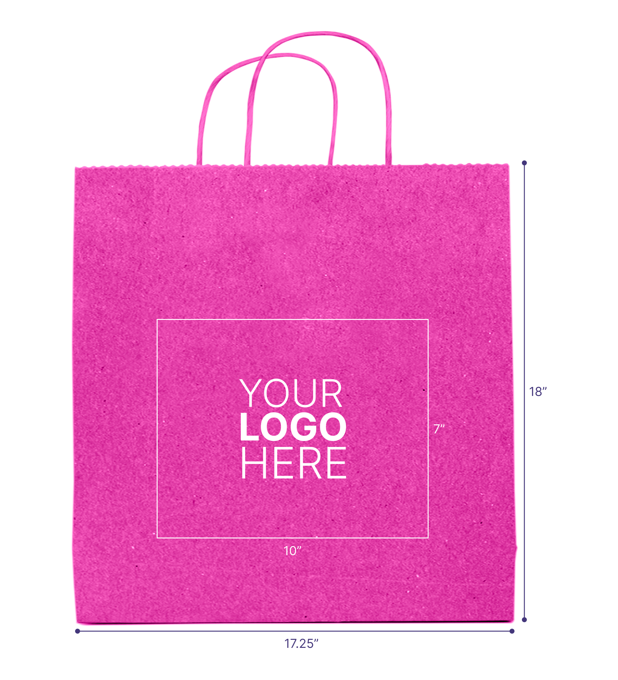 Tinted Color On Hot Pink Kraft Twisted Paper Shopper 17.25 X 6 X 18 IN