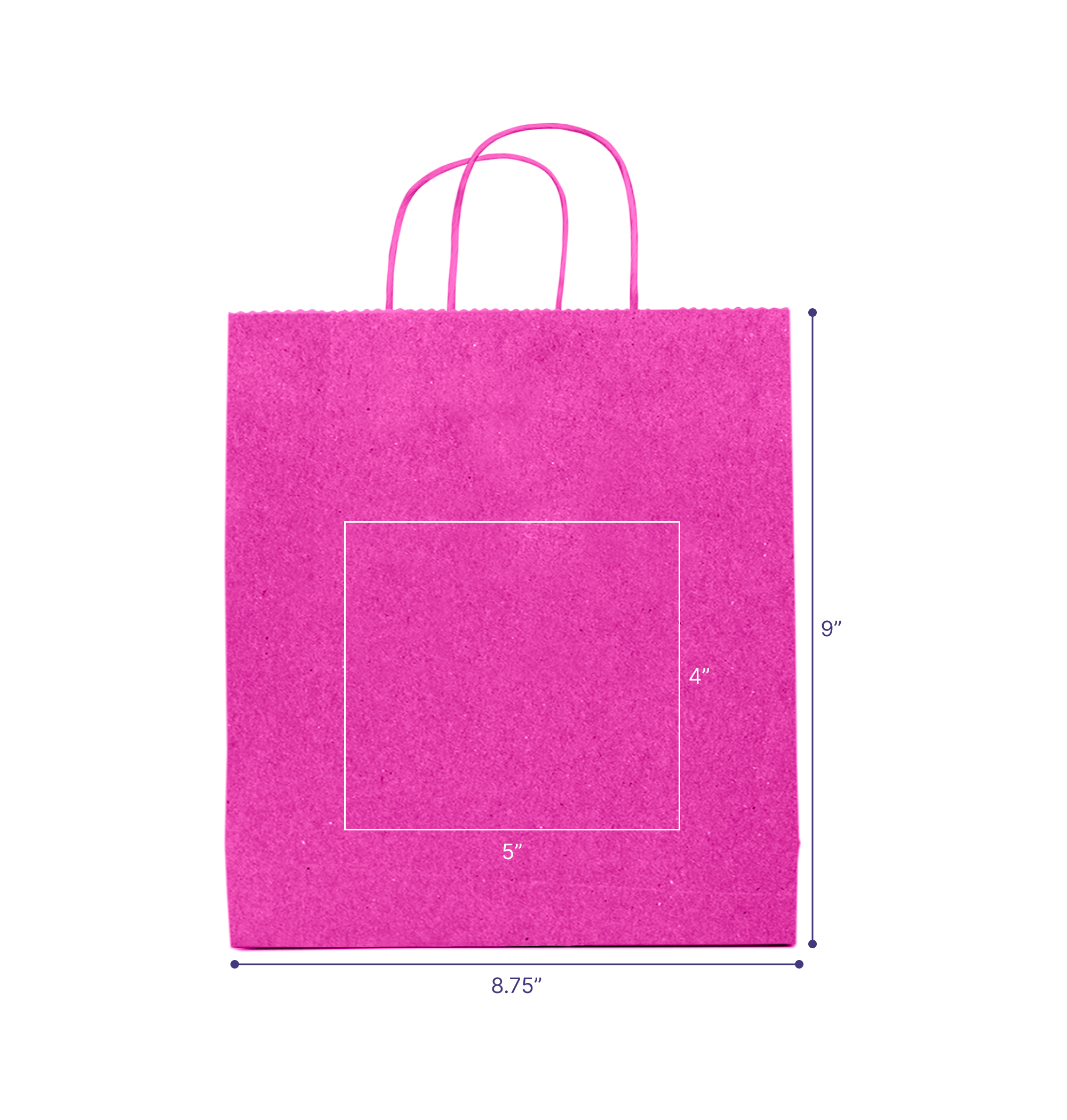Tinted Color On Hot Pink Kraft Twisted Paper Shopper 8.75 X 3.5 X 9 IN