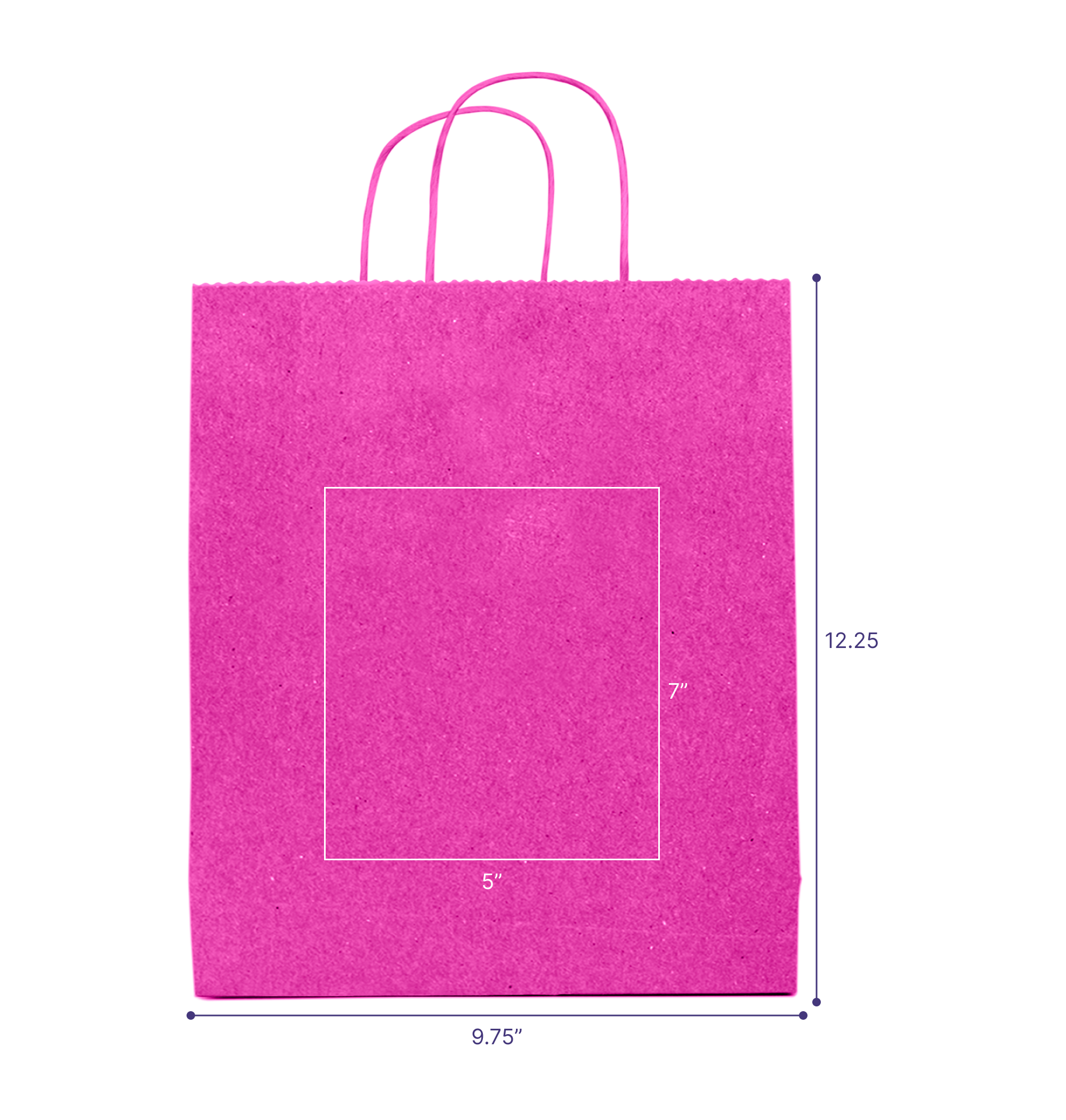 Tinted Color On Hot Pink Kraft Twisted Paper Shopper 9.75 X 4.25 X 12.25 IN