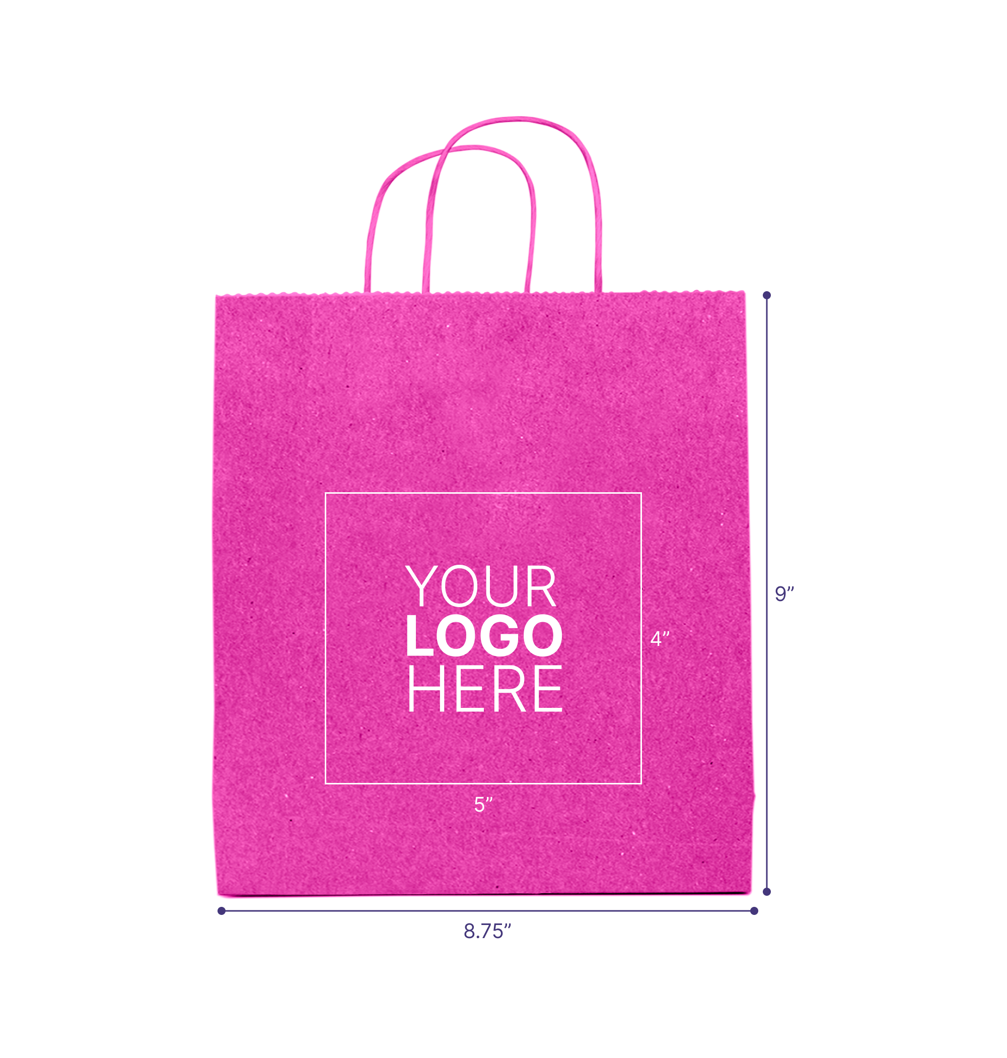 Tinted Color On Hot Pink Kraft Twisted Paper Shopper 8.75 X 3.5 X 9 IN