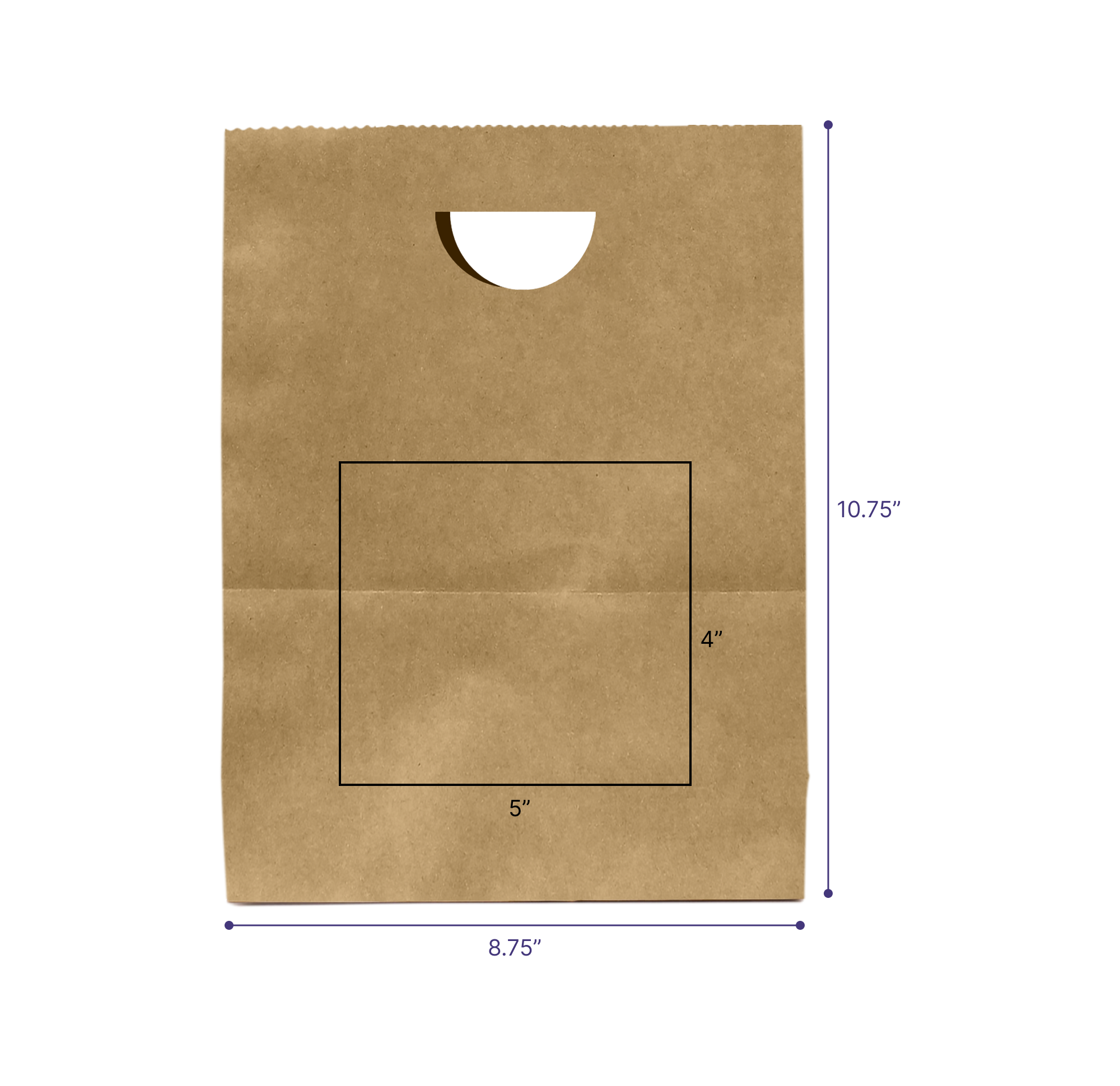 Brown Kraft Die Cut Paper Bags 8.75 X 4.25 X 10.75 IN